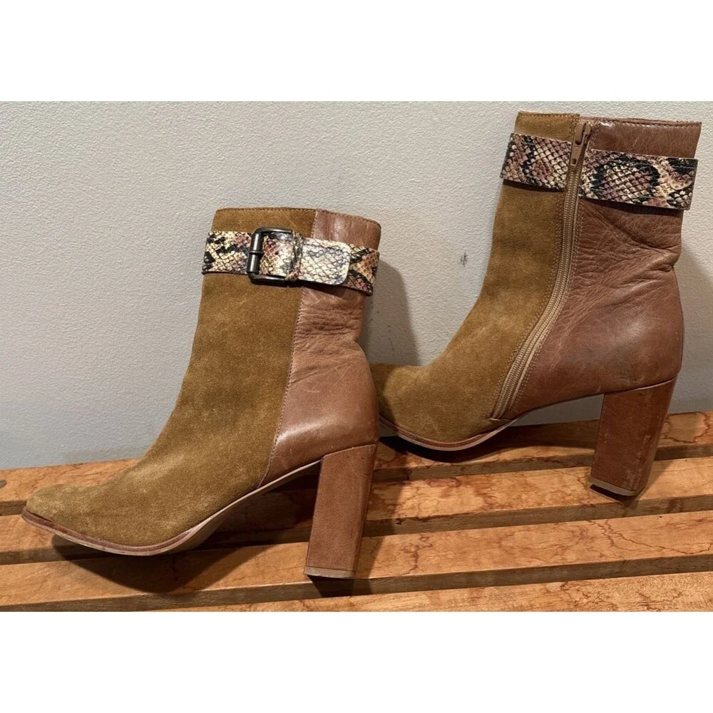 Western Snake Buckle Leather/Suede Bootie Matisse Eaglewood 8M Tan Boots Block